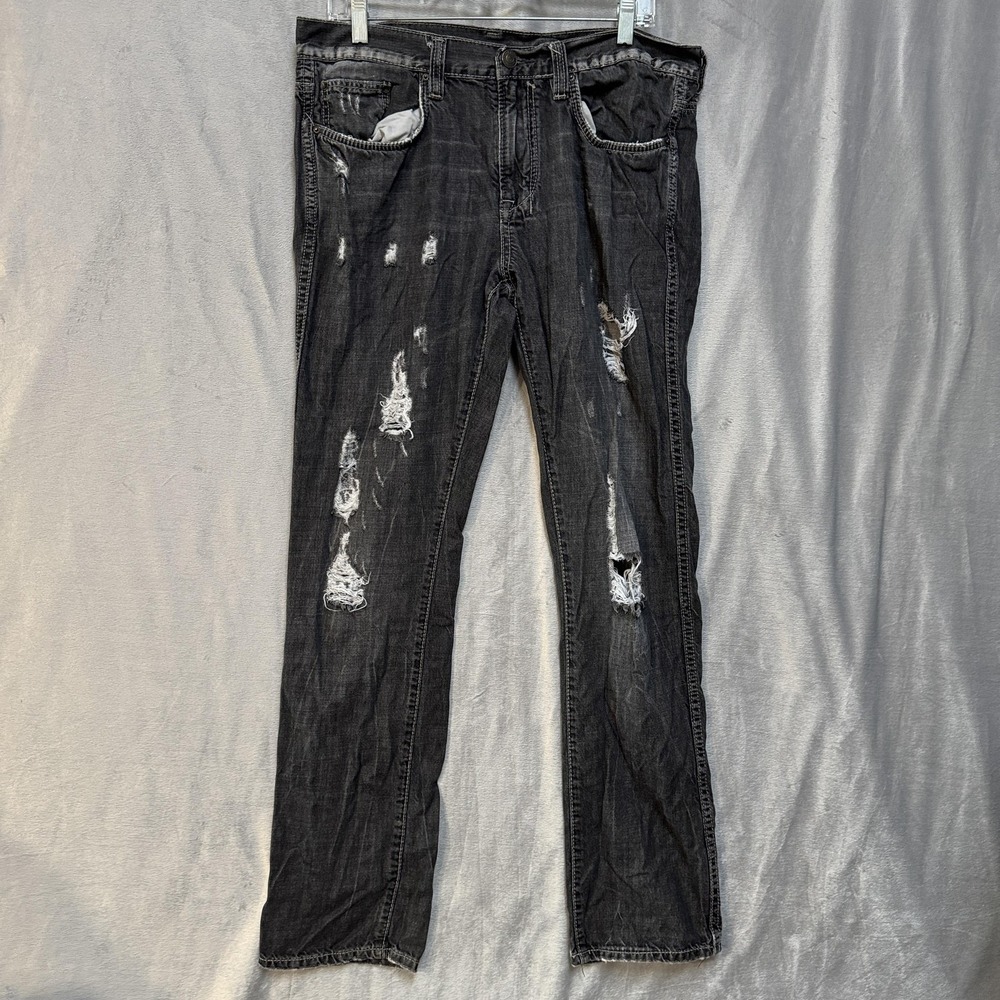 Buffalo David Bitton Brandon Jeans Men Black Distressed Straight Leg Denim 34x30